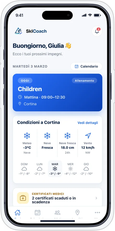 SkiCoach dallo smartphone di un allenatore